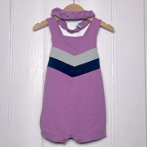 KATE QUINN EUC Organic Cotton Purple Romper w/ Matching Braided Headband